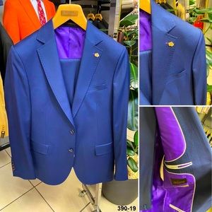 NWT Blue Suit ~ Super 120s Wool Notch Lapel with Pick Stitching